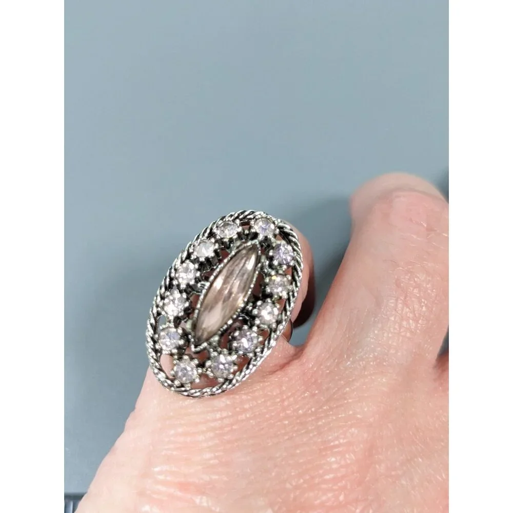 Vintage Pink Marquise Round Wide Oval Cocktail Adjustable Band Ring Size‎ 7